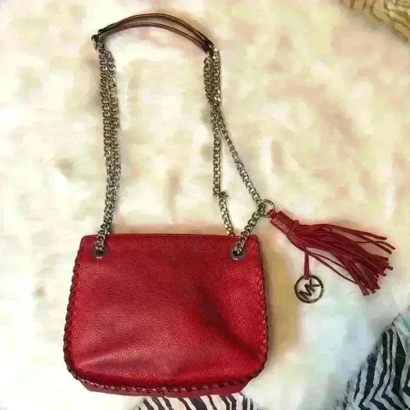 Michael Kors Handbags - Michael Kors Red Chain Carry Small Leather Bag